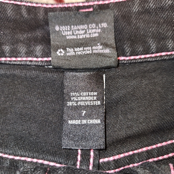 Sanrio Kuromi Black High Rise Denim Shorts With Pink Stitching - Picture 4 of 4